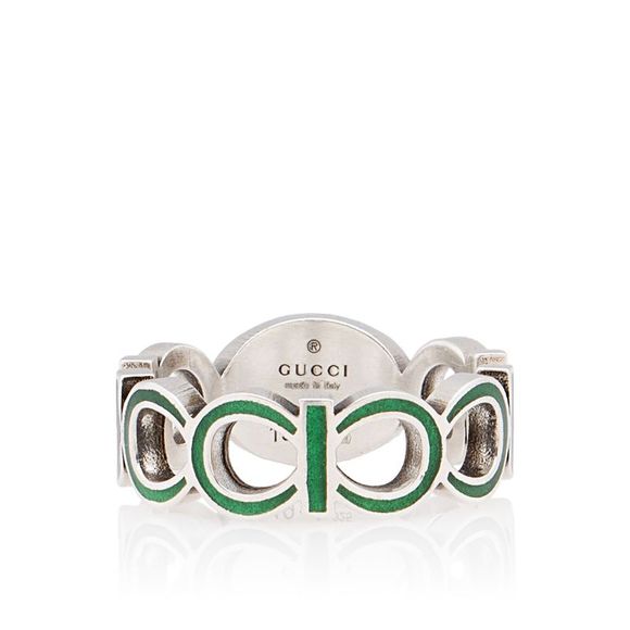 Gucci Sterling Silver Enamel Gucci Ring - Size 8 3/4 - Picture 1 of 4